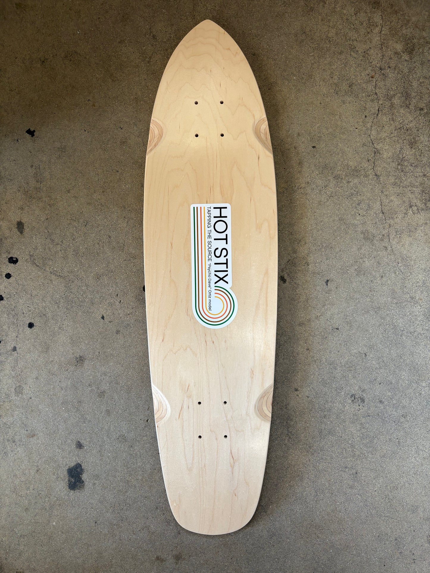 HOT STIX Psycho Dave Ortiz retro skateboard deck, 8.5 inch single kick maple board with HOT STIX branding