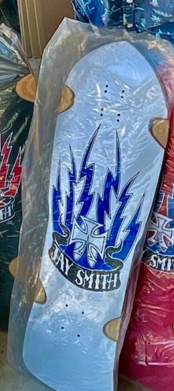 Jay Smith VI pro skateboard deck, white Formica bottom, packaged in clear protective wrap – signed and numbered limited edition