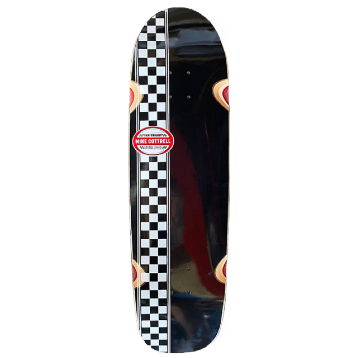 Skaterbuilt x Mike Cottrell Guest Model Surf/Skate Brotherhood deck, black bottom with checkered band and logos