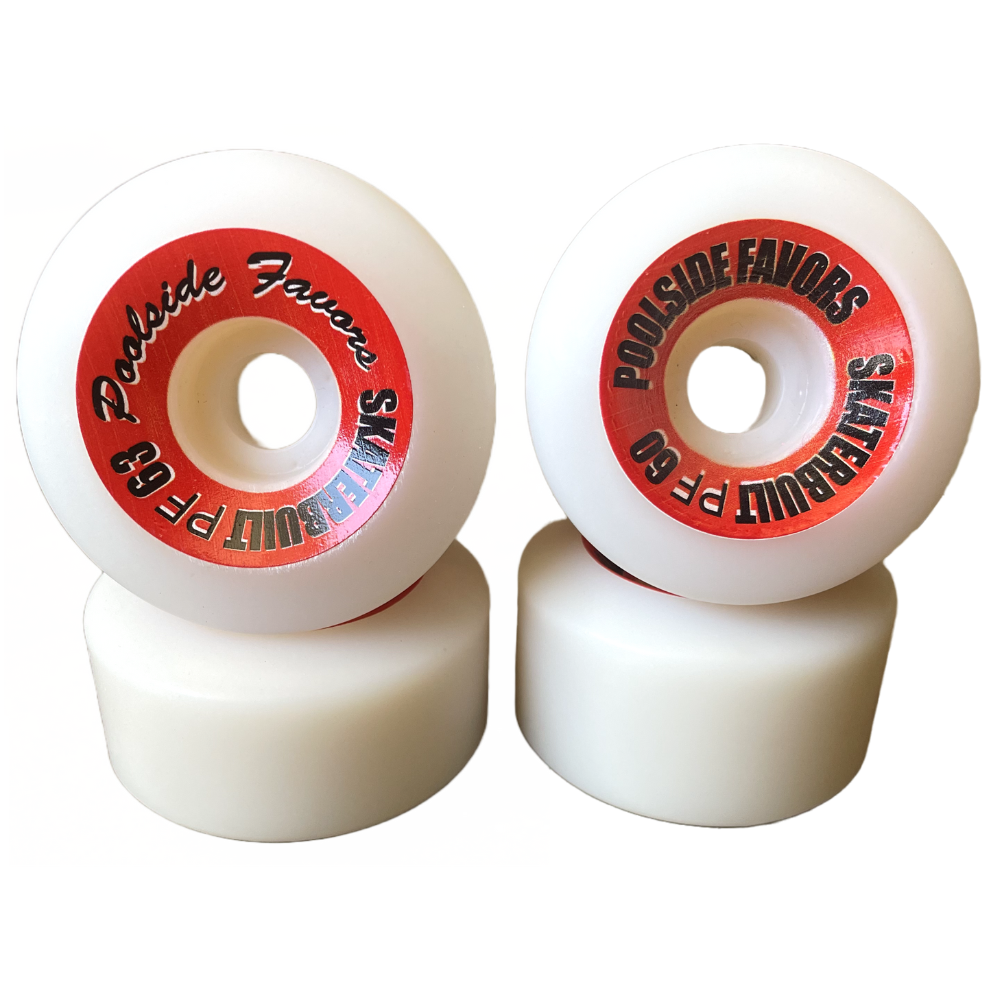 Skaterbuilt Poolside Favors skateboard wheels, 99A urethane, wide base, available in 63mm and 60mm sizes