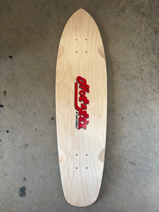 HOT STIX Logo retro skateboard deck with vertical HotStix branding, 8.5 inch single kick maple deck