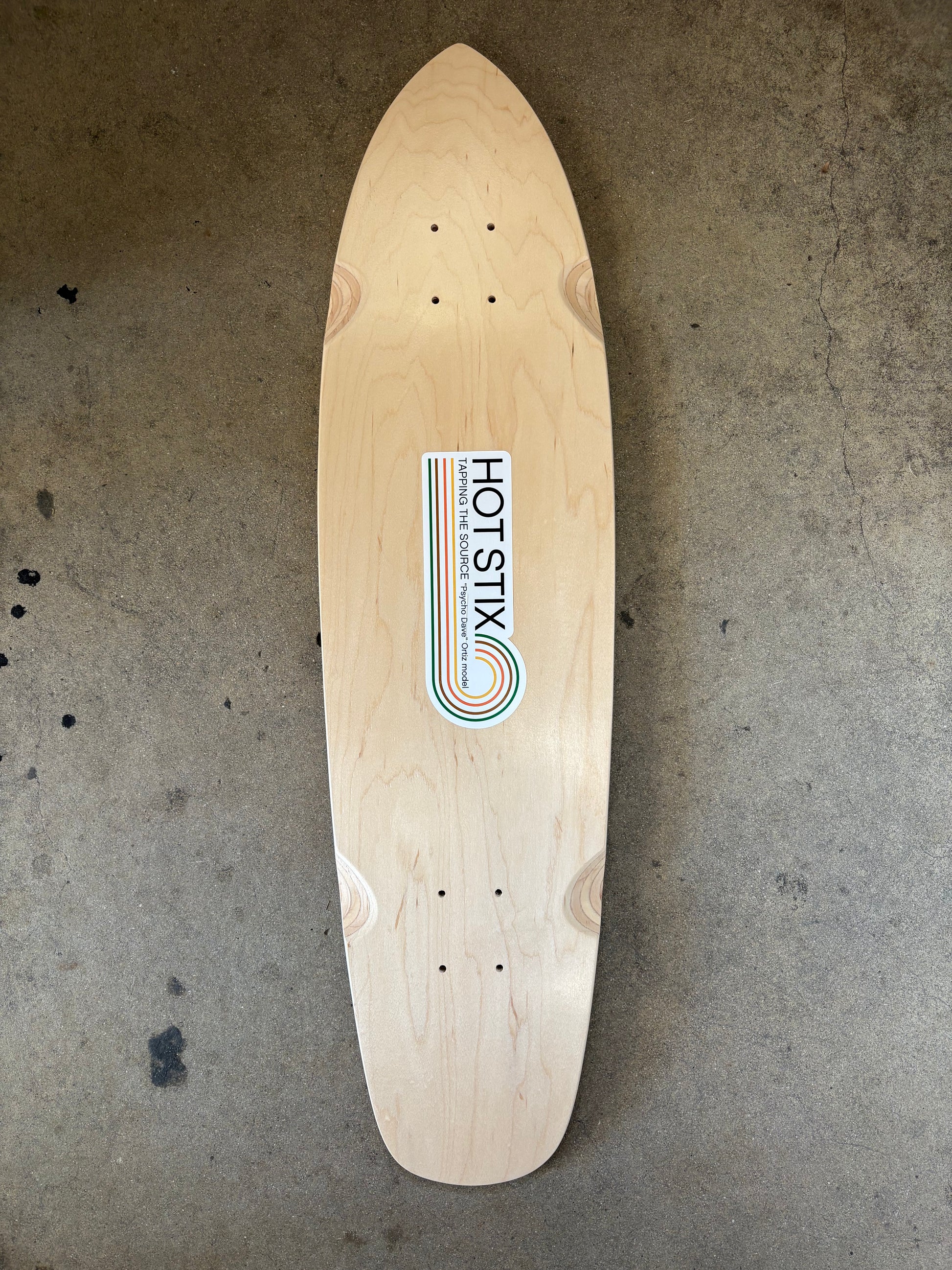 HOT STIX Psycho Dave Ortiz retro skateboard deck, 8.5 inch single kick maple board with HOT STIX branding