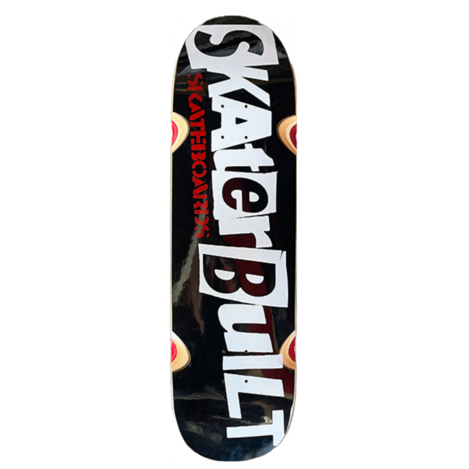 Skaterbuilt Full-Size Punk Logo skateboard deck, black Formica bottom with Skaterbuilt Skateboards graphic