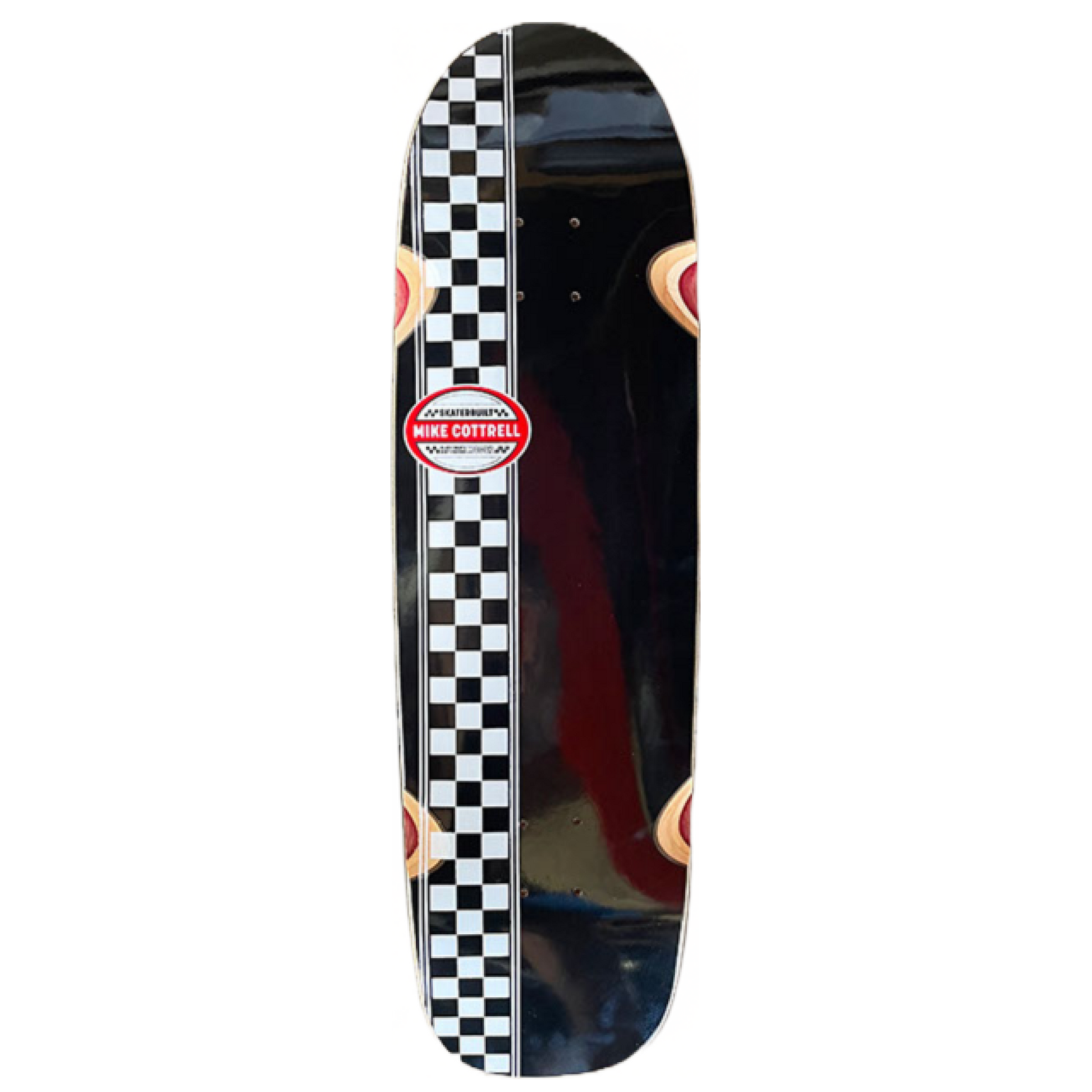Skaterbuilt x Mike Cottrell Guest Model Surf/Skate Brotherhood deck, black bottom with checkered band and logos